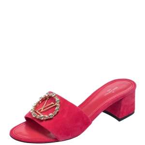 Louis Vuitton Pink Suede Madeleine Slide Sandals Size 37