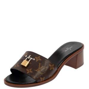 Louis Vuitton Brown Monogram Canvas Lock It Mule Sandals Size 39