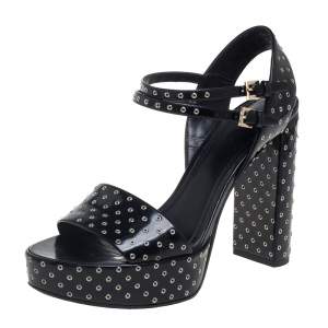 مملوكة مسبقًا Louis Vuitton Black Leather Eyelet Platform Sandals Size 38