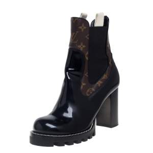 مملوكة مسبقًا Louis Vuitton Black Leather And Monogram Canvas Limitless Ankle Boots Size 38.5