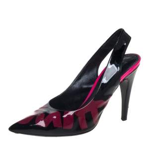  Louis Vuitton Black/Pink Patent Leather Graffiti Slingback Sandals Size 37