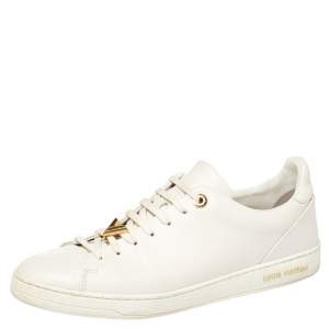 Louis Vuitton White Leather Frontrow Logo Embellished Lace Up Sneakers Size 40