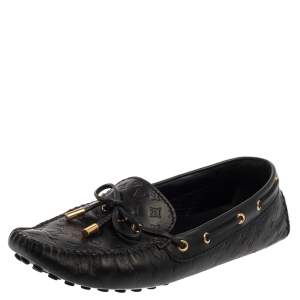 Pre Owned Louis Vuitton Black Monogram Leather Gloria Loafers Size 38.5