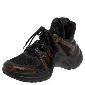 Louis Vuitton Black/Brown Mesh And Monogram Canvas Archlight Lace Up Sneakers Size 38