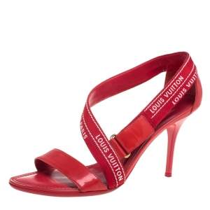 Louis Vuitton Red/ White Monogram Printed Fabric And Patent Leather Sandals Size 39