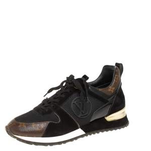 Louis Vuitton Black/Brown Mesh And Monogram Canvas Run Away Sneakers Size 38.5