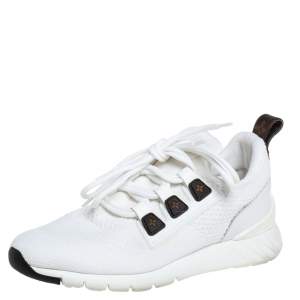 Louis Vuitton White Knit Fabric And Leather Aftergame Lace Up Sneakers Size 38