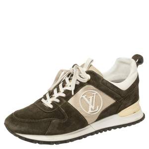 Louis Vuitton Green Suede And Mesh Run Away Lace Up Sneakers Size 39