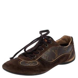 Louis Vuitton Brown Suede And Monogram Canvas Energie Sneakers Size 38.5