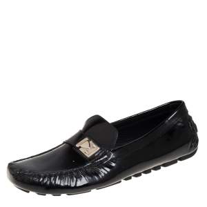 Louis Vuitton Black Patent Leather Lombok Slip On Loafers Size 40.5