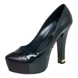 مملوكة مسبقًا Louis Vuitton Black/Green Leather And Patent Leather Platform Pumps Size 36.5