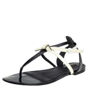 مملوكة مسبقًا Louis Vuitton Black/Cream Patent Leather And Leather Flat Thong Sandals Size 41