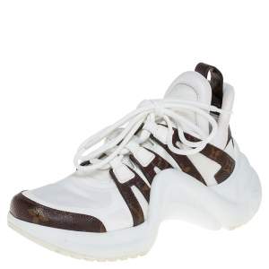 Louis Vuitton White/Brown Leather And Monogram Canvas Archlight Sneakers Size 37