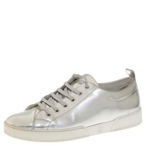 Louis Vuitton Silver Leather Low Top Sneakers Size 40