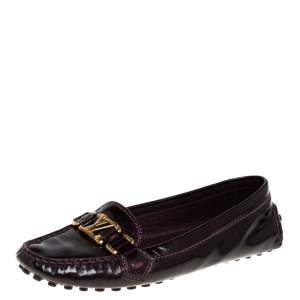Louis Vuitton Burgundy Patent Leather Oxford Loafers Size 37.5