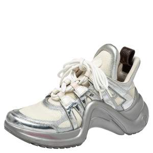 Louis Vuitton Silver/White Leather And Mesh  Archlight  Sneakers Size 38.5