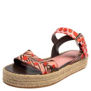 Pre Owned Louis Vuitton Multicolor Floral Canvas Ankle Strap Espadrille Flat Sandals Size 39