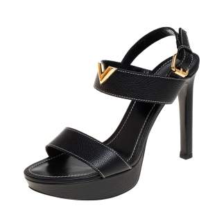 مملوكة مسبقًا Louis Vuitton Black Leather Platform Ankle Strap Sandals Size 40