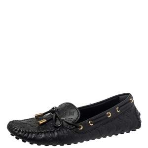 مملوكة مسبقًا Louis Vuitton Black Monogram Leather Gloria Slip On Loafers Size 38