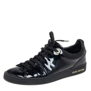 Louis Vuitton Black Patent Leather Low Top Sneakers Size 38