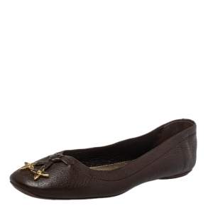 Louis Vuitton Brown Leather Embellished Bow Ballet Flats Size 38
