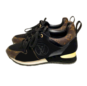 Pre Owned Louis Vuitton Black Suede/Monogram Canvas Run Away Sneakers Size EU 39