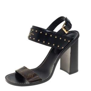 مملوكة مسبقًا صندل لوي فيتون نوماد سير كاحل جلد مرصع وكانفاس مونوغرام أسود/بني مقاس 41