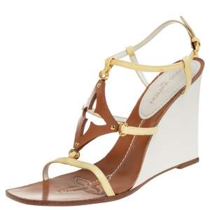 مملوكة مسبقًا Louis Vuitton Yellow Patent Leather Wedge Ankle Strap Sandals Size 37