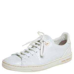 Pre Owned Louis Vuitton White Croc Embossed Leather Frontrow Low Top Sneakers Size 36
