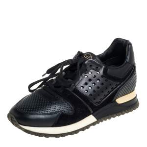 Louis Vuitton Black Suede And Perforated Leather Run Away Sneakers Size 36