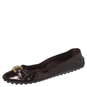 Pre Owned Louis Vuitton Burgundy Patent Leather Oxford Ballet Flats Size 39