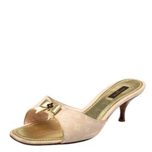 Pre Owned صندل مول لوي فيتون فيونكة كانفاس مونوغرامي ذهبي/ وردي مقاس 37.5