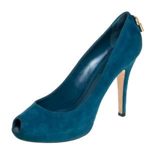 Pre Owned Louis Vuitton Blue Suede Oh Really! Peep Toe Platform Pumps Size 39