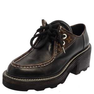 Louis Vuitton Black Leather, Canvas Beaubourg Platform Derby Size 38.5