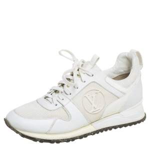Louis Vuitton White Mesh And Leather Run Away Low Top Sneakers Size 38.5