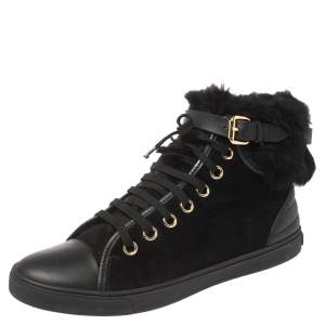 Louis Vuitton Black Suede and Fur High Top Sneakers Size 37