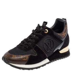 Louis Vuitton Black/Brown Mesh And Monogram Canvas Run Away Low Top Sneakers Size 38