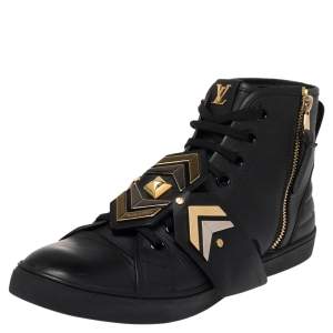 Pre Owned حذاء رياضي لوي فيتون مرتفع من أعلى مزخرف بونشي جلد أسود مقاس 41