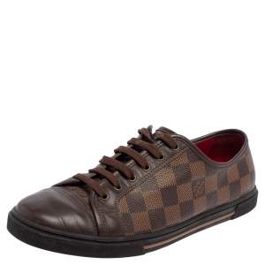 Louis Vuitton Brown Leather And Damier Canvas Low Top Sneakers Size 37.5