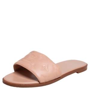 Pre Owned حذاء سلايد فلات لوي فيتون ريفيفال جلد منقوش مونوغرامي بيج مقاس 38