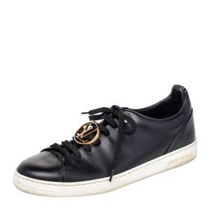 Louis Vuitton Black Leather Front Row Line Sneakers Size 38