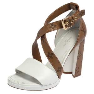 Louis Vuitton White/Brown Monogram Canvas and Leather Matchmake Sandals Size 36