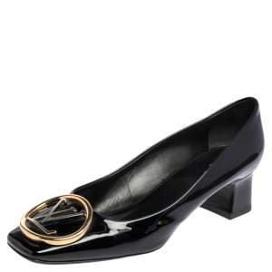 Pre Owned حذاء كعب عالي لوي فيتون مادلين جلد لامع أسود مقاس 38