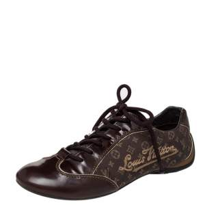 Pre Owned Louis Vuitton Brown Monogram Min Lin Canvas And Leather Low Top Sneakers Size 39