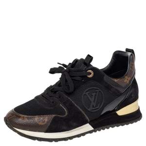 Louis Vuitton Black/Brown Mesh And Monogram Canvas Run Away Low Top Sneakers Size 39