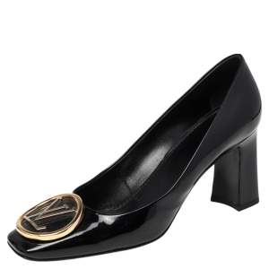 مملوكة مسبقًا Louis Vuitton Black Patent Leather Madeleine Logo Block Heel Pumps Size 39