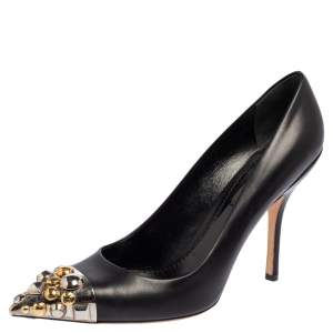 Pre Owned حذاء كعب عالي لوي فيتون مقدمة مدببة برنسي جلد أسود مقاس 38.5