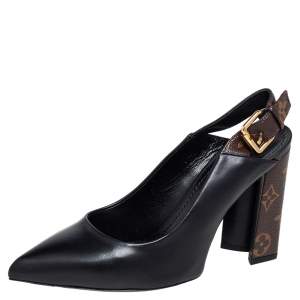 Pre Owned حذاء كعب عالي لوي فيتون ماتشماك جلد و كانفاس مقوى مونوغرامي و أسود مقاس 37.5