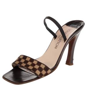 Louis Vuitton Brown/Beige Damier Sauvage Calfhair Ankle Strap Sandals Size 38