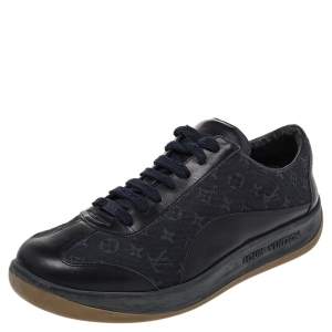 Louis Vuitton Navy Blue Monogram Canvas And Leather Low Top Sneakers Size 38